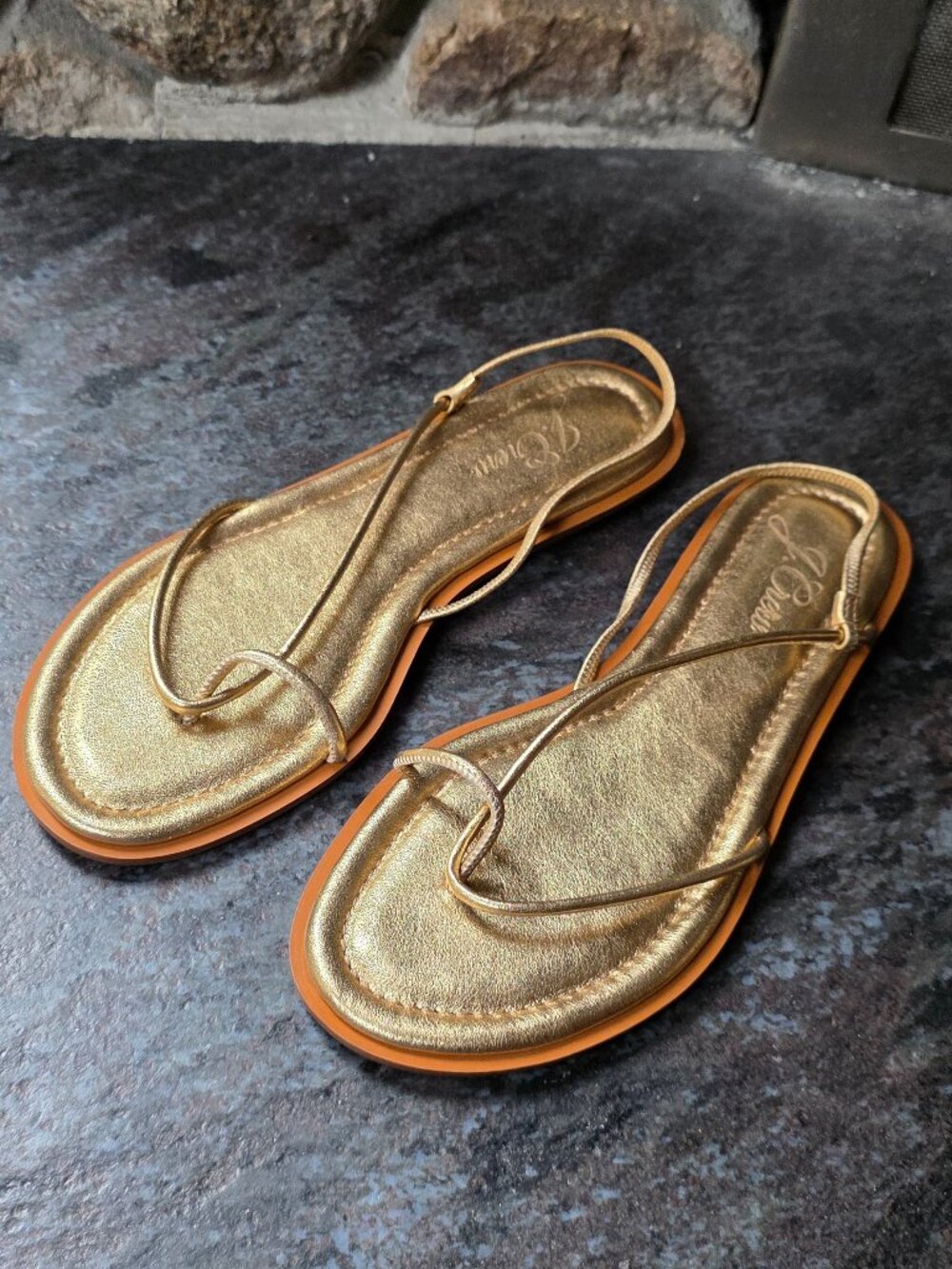 J. Crew Gold Leather Flip Flops Size 7.5